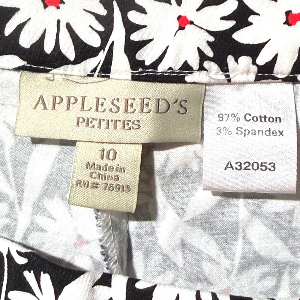 Appleseed's Petites 10 Floral Crop Pants Black White Daisy Stretch Cotton Garden - Picture 3 of 4